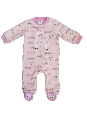 Baby's Coral Fleece Printed Onesies w/ Embroidered Applique - 0-9M - Giraffe Print