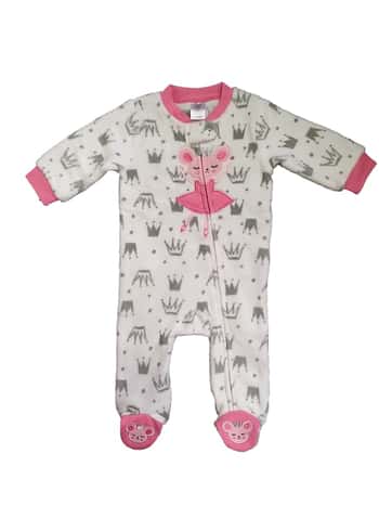 Baby's Coral Fleece Printed Onesies w/ Embroidered Applique - 12-24M - Royal Mouse Ballerina