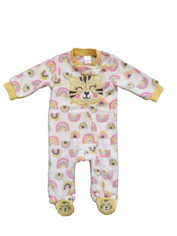 Baby's Coral Fleece Printed Onesies w/ Embroidered Applique - 0-9M - Rainbow & Tiger Print
