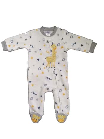 Baby's Coral Fleece Printed Onesies w/ Embroidered Applique - 0-9M - Giraffe Print