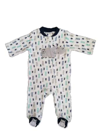 Baby's Coral Fleece Printed Onesies w/ Embroidered Applique - 0-9M - Hippo Print