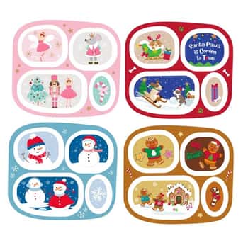 Dinnerware Kids Christmas Tray 4-section 4ast Designs/48pc Pdq Melamine Ea W/xmas Label 9.5 X 8.5in