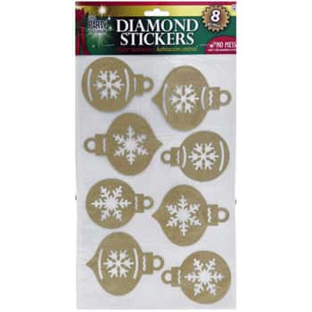 8 Piece Dimond Holiday Sticker Ornaments in Gold