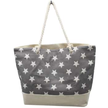 20&quot;x13&quot; Zip Closure Gray Pattern Canvas Bag with Rope Handles