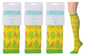 Women's Knee High Compression Socks - Size 9-11 - Palm Leaf Prints