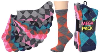 Women's Novelty Crew Socks - Argyle Prints - Size 9-11 - 6-Pair Packs