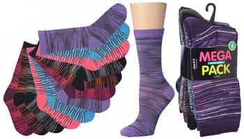 Women's Novelty Crew Socks - Space Dye Prints - Size 9-11 - 6-Pair Packs
