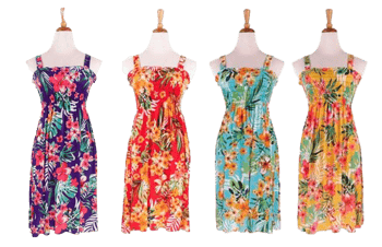 Women's Printed Smocked Chemise Dresses w/ Tropical Floral Print- Sizes Medium-2XL