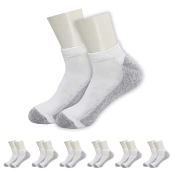 Men's White Low-Cut Socks w/ Heathered Grey Bottom - Size 10-13 - 4-Pack