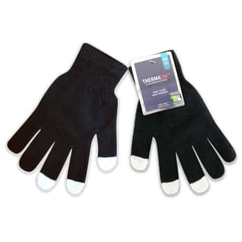 Adult Cushioned Touchscreen Gloves - Black w/ White Fingertips - One Size Fit Most