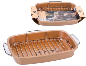 ELLE Gourmet Collection Non-Stick Roaster w/ Floating Chrome Rack - Copper