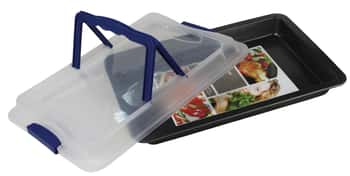 Non-Stick Rectangle Cooking Roasting Pans w/ Plastic Cover & Carrying Handles