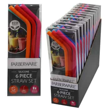 Farberware 6 Piece Reuseable Silicone Straw Set in PDQ Display