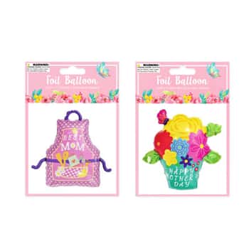 Balloon Foil Mothers Day 2ast Apron/flower Pot W/straw Pb Insrt Inflated 17.72x18.11/18.89x19.69