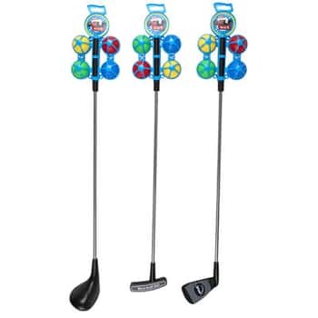 Golf Playset 3ast W/4 Color Balls Driver/putter/iron Metal/plastic Sticker Pegheader
