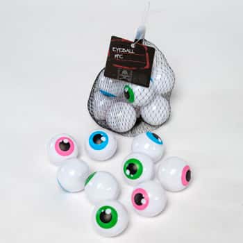 Eyeball 9pc 3clr Per Pack Plastic 1.38in Green/blue/pink Meshbag Halloween Art