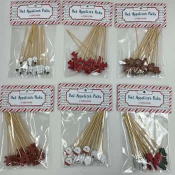 Appetizer Picks Christmas 16ct Bamboo 4.72in 6ast Icons/xmas Pbh Preloaded Clipstrip