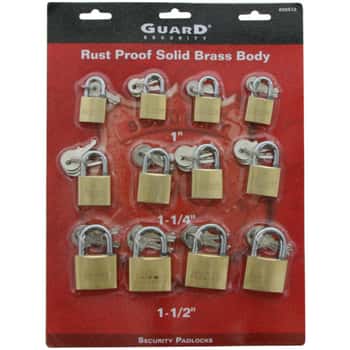 Guard 12 Pack Solid Brass Security Padlocks with Keys 1&quot; 1.25&quot; and 1.5&quot;