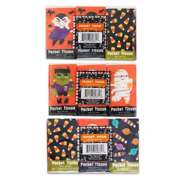 Pocket Tissue Halloween 6pk 2-ply Asst Printed Packaging Hlwn Label Stocklot