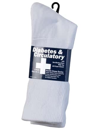 Men's White Diabetic Dress Socks - Size 10-13 - 2-Pair Packs