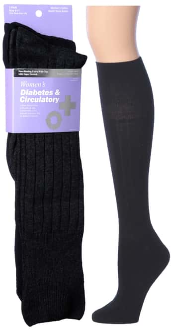 Women's Black Diabetic Knee High Socks - Size 9-11 - 2-Pair Packs