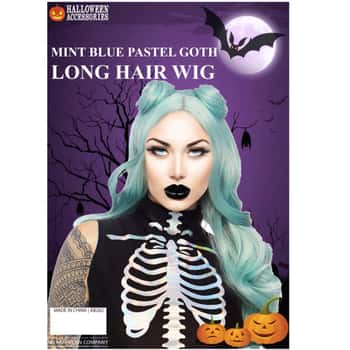Pastel Goth Long Hair Mint Blue Wig with Space Buns