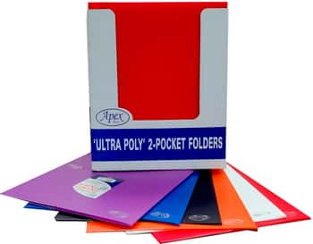 Premium 2-Pocket ultra Poly Folders w/ Holes & Paper-Keeper Corners - Assorted Colors