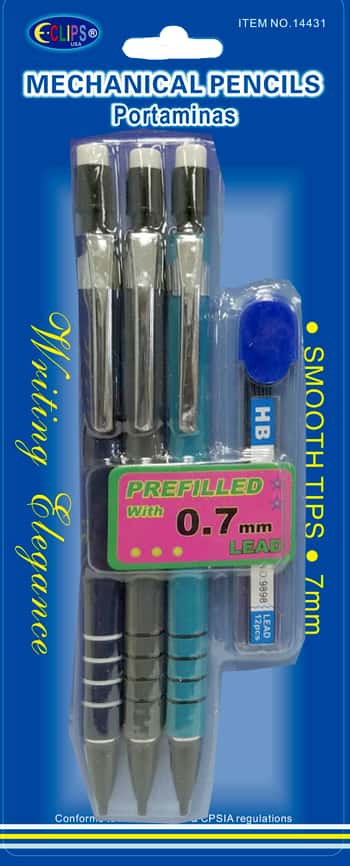 Mechanical Pencils w/ 0.7 mm Lead Refill - 3-Pack