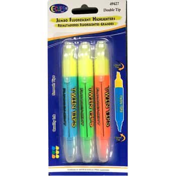 Double-Tip Fluorescent Highlighters - Chisel & Bullet Tips - 3-Pack