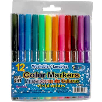 Washable Non-Toxic Colored Markers w/ Fine Tip - 12-Pack