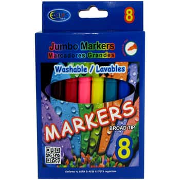 Jumbo-Size Non-Toxic Colored Markers w/ Broad Tip - 8-Pack