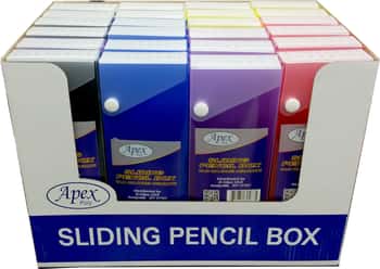 Slider Pencil Case Box w/ Button Snap Closure - Assorted Colors