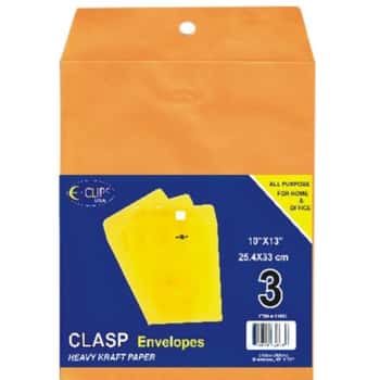 10" X 13" Kraft Clasp Manila Envelopes w/ Metal Closure & Gummed Flap - 3-Packs