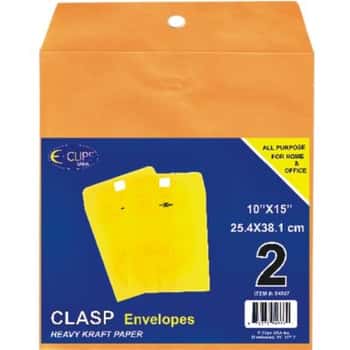 14" X 20" Kraft Clasp Manila Envelopes w/ Metal Closure & Gummed Flap - 2-Packs