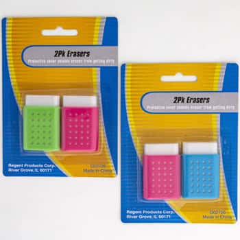 Eraser 2pk W/protective Case 1.25x2in Ea 2asst Color Combos Stationery Blc