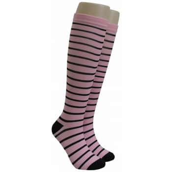 Unisex Adult Compression Socks - Pink & Black Stripes - One Size Fits Most