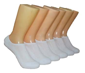 Women's White No-Show Socks w/ Cushioned Footbed - 6-Pair Packs - Size 9-11