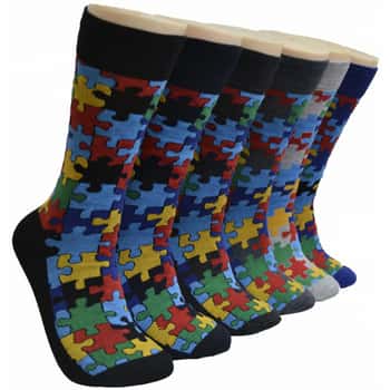 Men's Novelty Crew Socks - Puzzle Print for Autism Awareness - Size 10-13