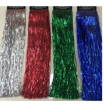 Tinsel Icicles Long Strands 4ast Colors 18.5in 800 Strands Xmas Hdr
