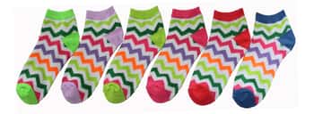 Boy's & Girl's Low Cut Novelty Socks - Zig Zag Print - 3-Pair Packs - Size 6-8