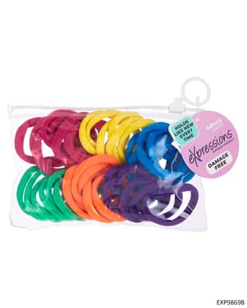 Ponyo Hair Elastic w/ Zip-Up Pouch - Bright Assorted Colors - 40-Pack