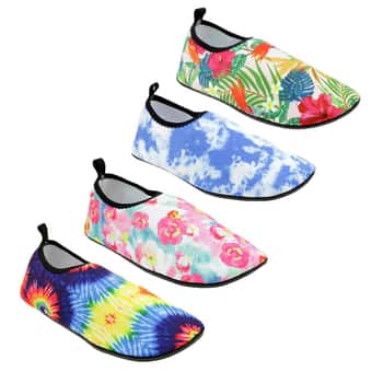Women's Slip-On Aqua Shoes w/ Tropical Floral & Tie-Dye Print
