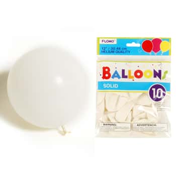 12" Solid Color White Balloons - 10-Packs