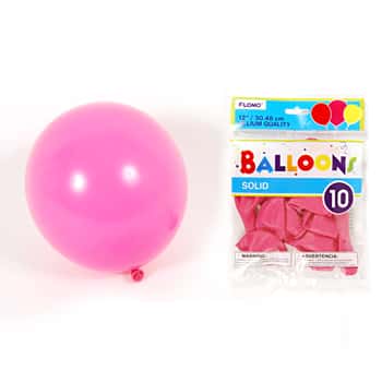 12" Solid Color Hot Pink Balloons - 10-Packs
