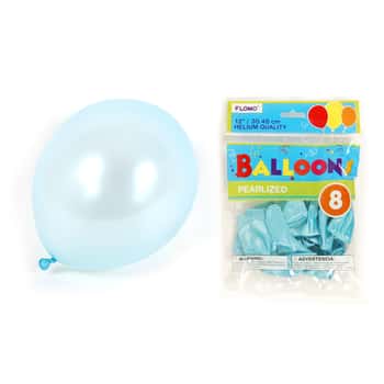 12" Pastel Blue / Turquoise Pearlized Balloons - 8-Packs