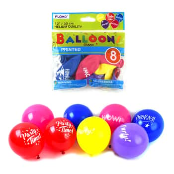 12" Typography Party Balloons - 8-Packs