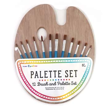 12 PC. Paint Brush Set w/ Wooden Palette