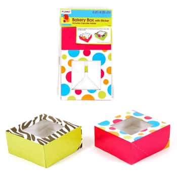 6.25" Bakery Box w/ Sticker & Cupcake Holder - Assorted Colors