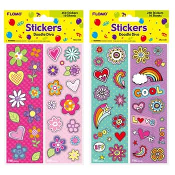 Girl's Glitter Sticker Sheets w/ Doodle Diva Designs - 10-Pack