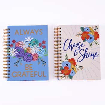 160-Sheet Jumbo Spiral Embroidered Journals w/ Colorful Flower Print & Inspirational Messages